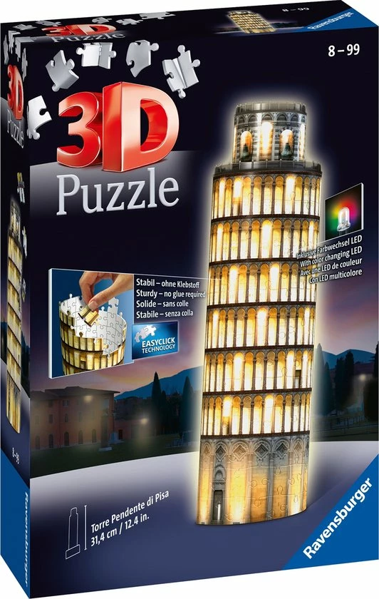 Ravensburger Toren Van Pisa 3D Puzzel Night Edition - 216 Stukjes 3 Ravensburger Toren Van Pisa 3D Puzzel Night Edition - 216 Stukjes