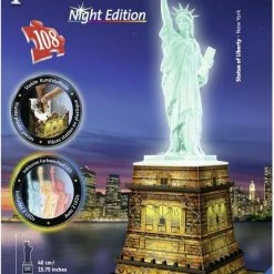 Ravensburger Statue Of Liberty Night Edition- 3D Puzzel Gebouw - 108 Stukjes -Exporteren puzzels winkel 547x840 1