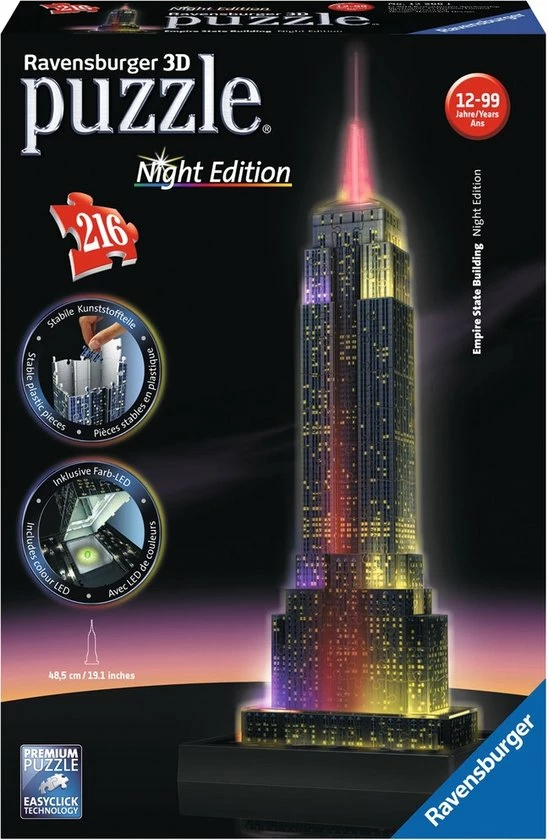 Ravensburger Empire State Building Night Edition - 3D Puzzel Gebouw Van 216 Stukjes 5 Ravensburger Empire State Building Night Edition - 3D Puzzel Gebouw Van 216 Stukjes - Afbeelding 3