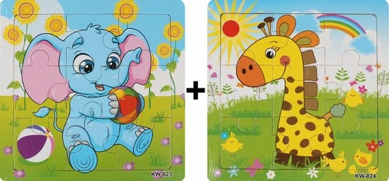 Aslan? 2 Houten Puzzels Van 9 Stukjes - Dieren: Olifant En Giraffe - Voor Kinderen Van 1-4 Jaar 3 Aslan? 2 Houten Puzzels Van 9 Stukjes - Dieren: Olifant En Giraffe - Voor Kinderen Van 1-4 Jaar