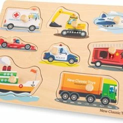 New Classic Toys Houten Legpuzzel Voertuigen - 8 Puzzelstukjes - FSC 100%-gecertificeerd Hout