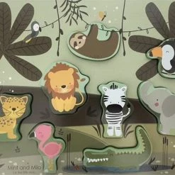 Mint And Milo Houten Dieren Puzzel - HOUTEN DIERENPUZZEL JUNGLE - HOUTEN VORMENPUZZEL Met Dieren - HOUTEN PUZZEL Met Dieren - Educatief Houten Speelgoed Vanaf 2 Jaar - MET EEN GRATIS ABC POSTER KAART ERBIJ