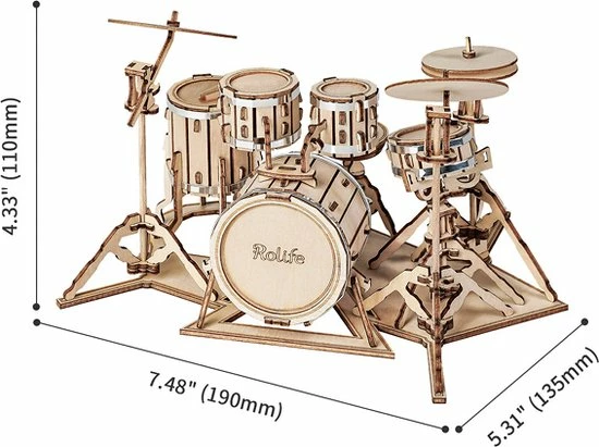 Robotime 3D Houtenpuzzel Muziekinstrument Drumstel, TG409, 19x13,5x11cm - 6946785116816 5 Robotime 3D Houtenpuzzel Muziekinstrument Drumstel, TG409, 19x13,5x11cm - 6946785116816 - Afbeelding 3