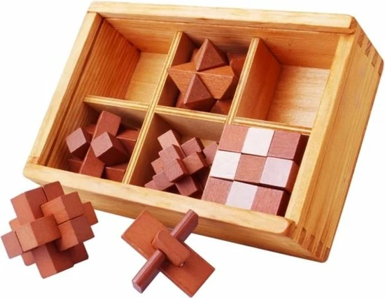 Merkloos Set Van 6 Houten IQ Puzzels - Breinbrekers - 3D Puzzel 3 Merkloos Set Van 6 Houten IQ Puzzels - Breinbrekers - 3D Puzzel