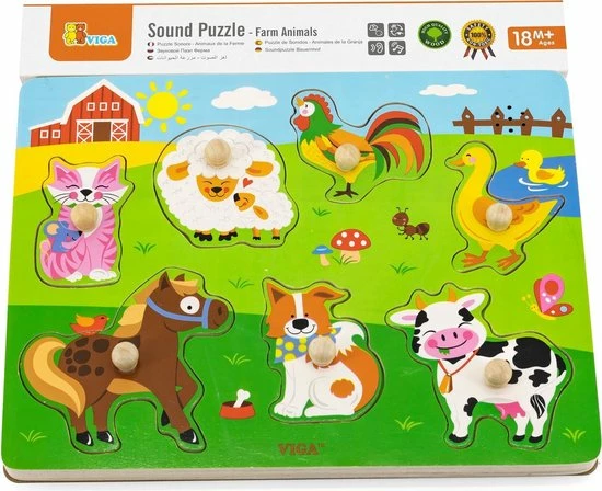 Vigatoys Viga Toys Houten Geluidspuzzel - Boerderijdieren 8 Vigatoys Viga Toys Houten Geluidspuzzel - Boerderijdieren - Afbeelding 6
