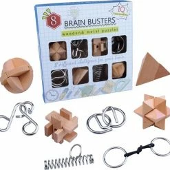 ICollection IQ Puzzel 3D - Metaal En Hout - 8 Verschillende Breinbrekers