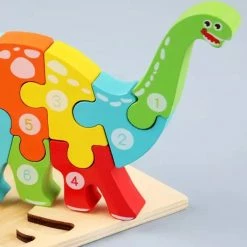 Merkloos Kinderpuzzel - Hout - 10 Stukjes - Dinosaurus - Schoencadeautje Sinterklaas