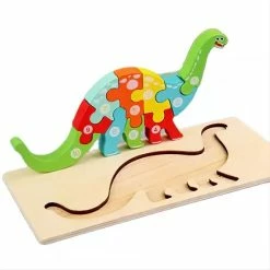 Merkloos Kinderpuzzel - Hout - 10 Stukjes - Dinosaurus - Schoencadeautje Sinterklaas -Exporteren puzzels winkel 550x550 550