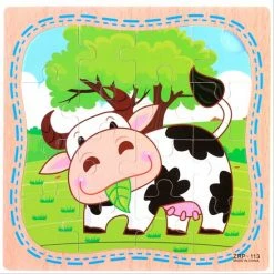 Sara Shop Hout Puzzel Van 12 Stukjes -Legpuzzels - Dier- Koe