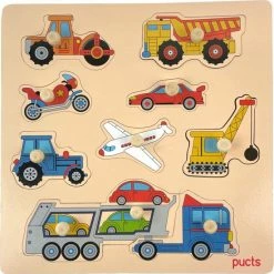 Pucts Houten Kinderpuzzel Voertuigen - Auto - Motor - Vliegtuig - Vrachtwagen