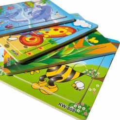 Aslan? 4 Houten Puzzels Van 9 Stukjes - Dieren: Tijger, Vlinder, Dolfijnen En Beer - Voor Kinderen Van 1-4 Jaar -Exporteren puzzels winkel 550x564 3