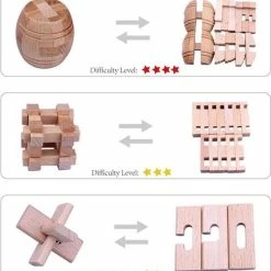 Merkloos IQ Puzzel 3D - Metaal En Hout - 6 Verschillende Breinbrekers -Exporteren puzzels winkel 550x593