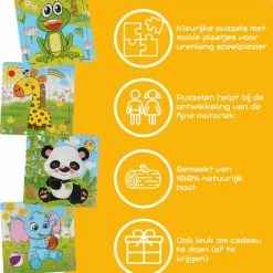 Aslan? 4 Houten Puzzels Van 9 Stukjes - Dieren: Panda, Kikker, Olifant En Giraffe - Voor Kinderen Van 1-4 Jaar -Exporteren puzzels winkel 550x598