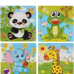 Aslan? 4 Houten Puzzels Van 9 Stukjes - Dieren: Panda, Kikker, Olifant En Giraffe - Voor Kinderen Van 1-4 Jaar -Exporteren puzzels winkel 550x622
