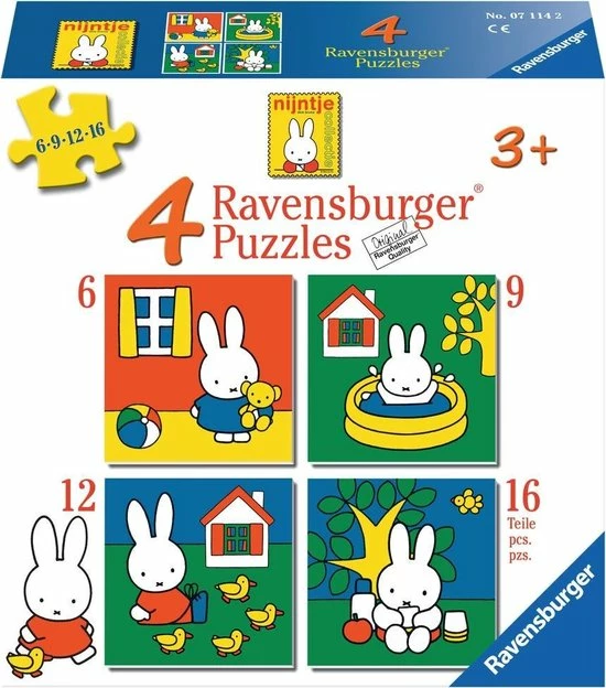 Ravensburger Nijntje. Vier Puzzels -6+9+12+16 Stukjes - Kinderpuzzel 4 Ravensburger Nijntje. Vier Puzzels -6+9+12+16 Stukjes - Kinderpuzzel - Afbeelding 2