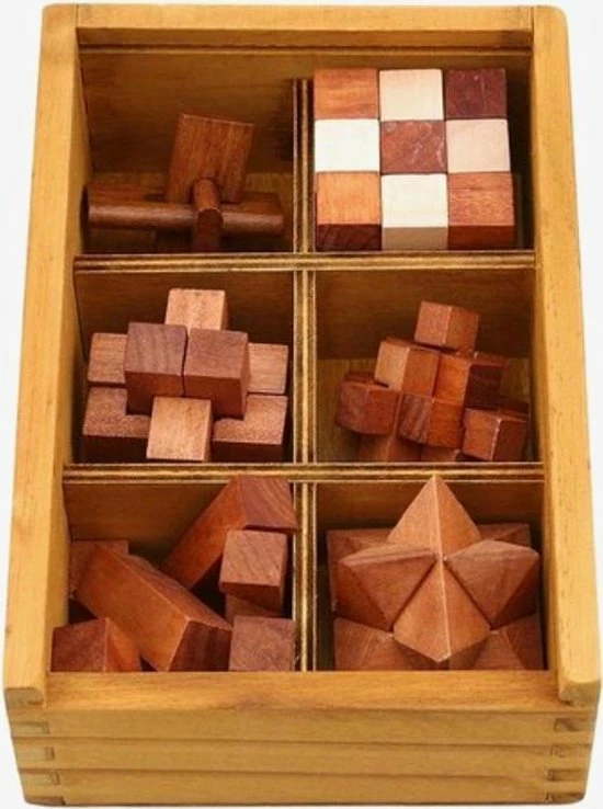 Merkloos Set Van 6 Houten IQ Puzzels - Breinbrekers - 3D Puzzel 4 Merkloos Set Van 6 Houten IQ Puzzels - Breinbrekers - 3D Puzzel - Afbeelding 2