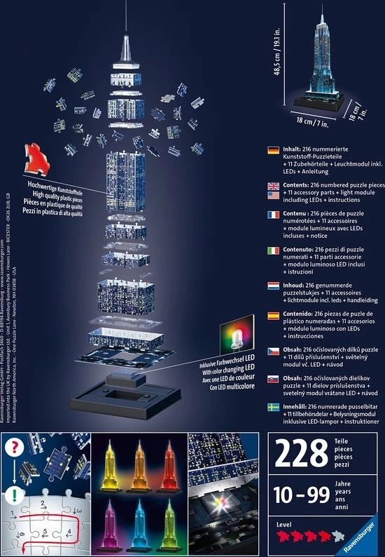 Ravensburger Empire State Building Night Edition - 3D Puzzel Gebouw Van 216 Stukjes 12 Ravensburger Empire State Building Night Edition - 3D Puzzel Gebouw Van 216 Stukjes - Afbeelding 10