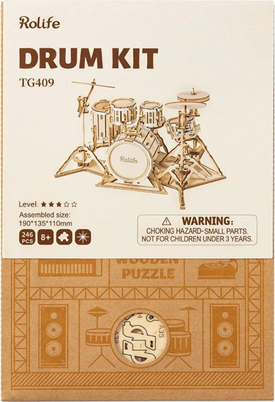 Robotime 3D Houtenpuzzel Muziekinstrument Drumstel, TG409, 19x13,5x11cm - 6946785116816 8 Robotime 3D Houtenpuzzel Muziekinstrument Drumstel, TG409, 19x13,5x11cm - 6946785116816 - Afbeelding 6