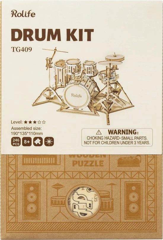 Robotime 3D Houtenpuzzel Muziekinstrument Drumstel, TG409, 19x13,5x11cm - 6946785116816 6 Robotime 3D Houtenpuzzel Muziekinstrument Drumstel, TG409, 19x13,5x11cm - 6946785116816 - Afbeelding 4