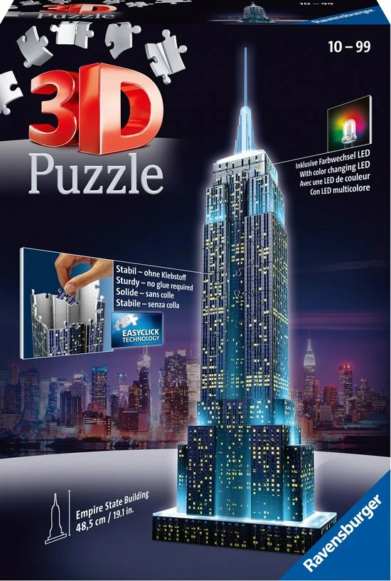 Ravensburger Empire State Building Night Edition - 3D Puzzel Gebouw Van 216 Stukjes 3 Ravensburger Empire State Building Night Edition - 3D Puzzel Gebouw Van 216 Stukjes