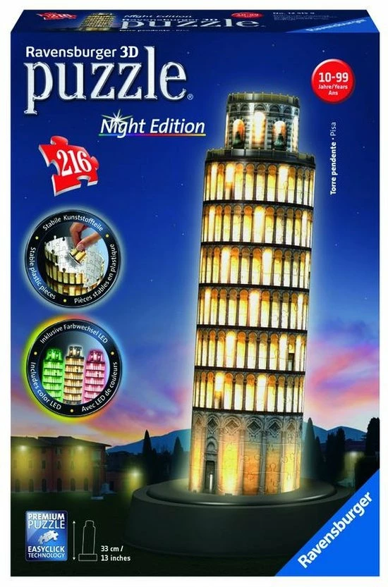 Ravensburger Toren Van Pisa 3D Puzzel Night Edition - 216 Stukjes 12 Ravensburger Toren Van Pisa 3D Puzzel Night Edition - 216 Stukjes - Afbeelding 10